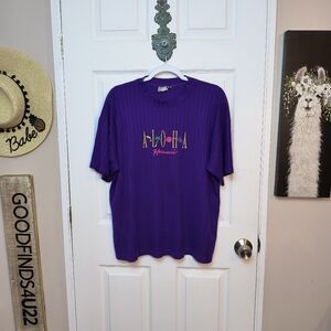 VTG 80’s Aloha Hawaii Purple Ribbed Embroidered Logo T-Shirt  Womens’s SZ Large